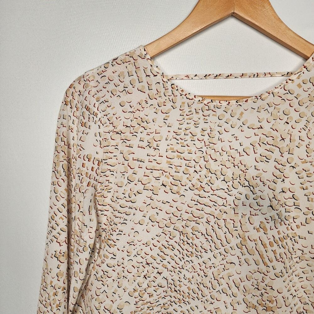 White House Black Market Tan & Red Silk Blouse Women's Size 4